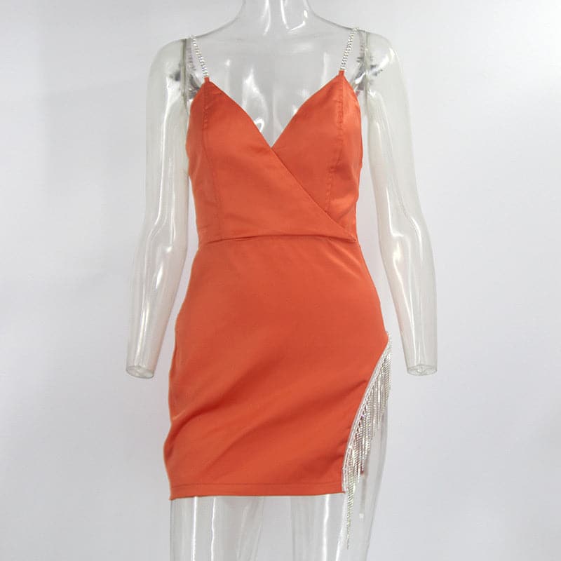 2022 Satin Dress Women Glitter Diamond Club Party Mini Dresses - View 4 | VelvetHem