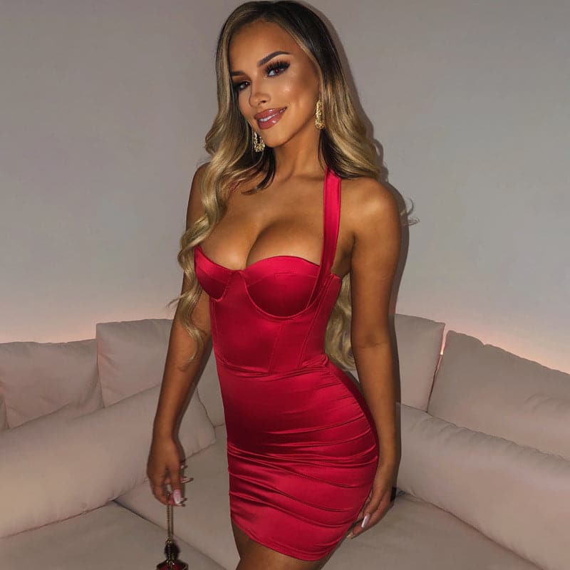 2022 Satin Dress Women Glitter Diamond Club Party Mini Dresses - View 8 | VelvetHem