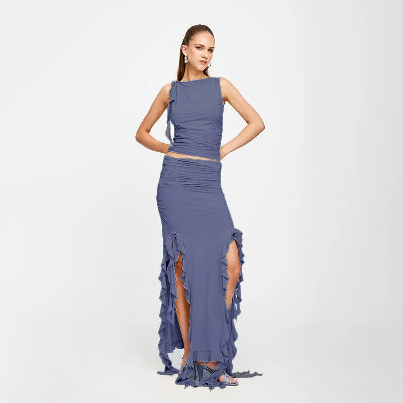 DressBetty - Fashion Party Ruffles Maxi Split Skirt - View 6 | VelvetHem
