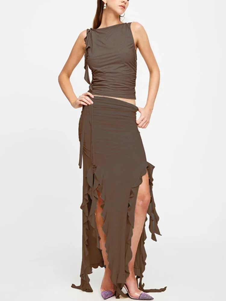 DressBetty - Fashion Party Ruffles Maxi Split Skirt