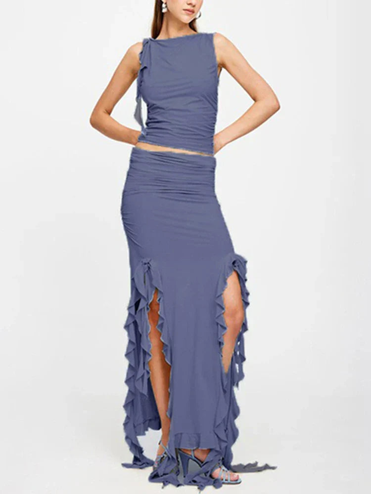 DressBetty - Fashion Party Ruffles Maxi Split Skirt - View 12 | VelvetHem