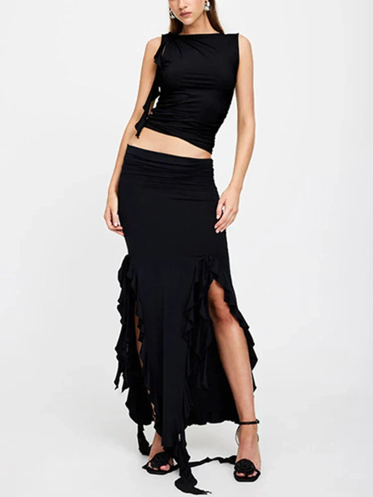 DressBetty - Fashion Party Ruffles Maxi Split Skirt - View 8 | VelvetHem