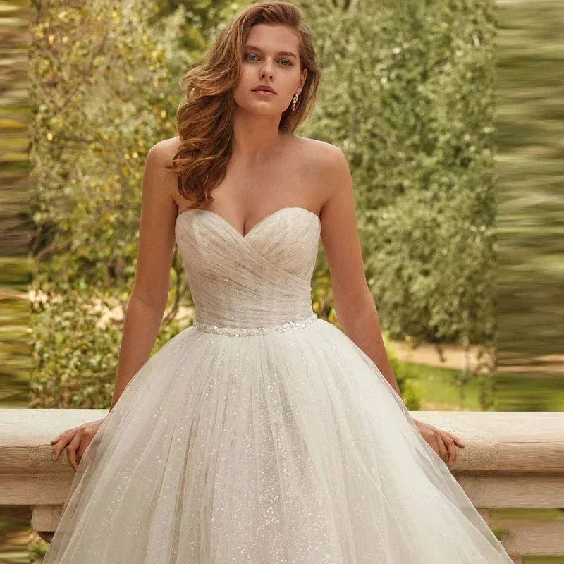 Sexy Sweetheart Wedding Dresses Strapless For Women Modern Backless Chapel Train Tulle Bride Gowns Vestidos De Novia 2022 (ZD14187)