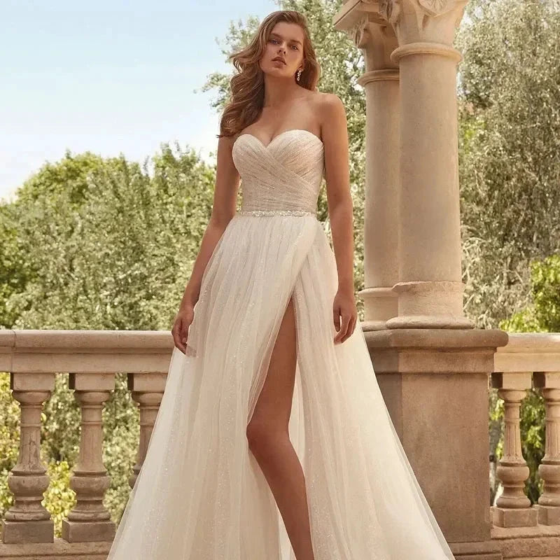 Sexy Sweetheart Wedding Dresses Strapless For Women Modern Backless Chapel Train Tulle Bride Gowns Vestidos De Novia 2022 (ZD14187)