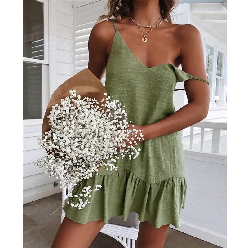Strap Ruffle Sleeveless Green Midi Dress - VelvetHem