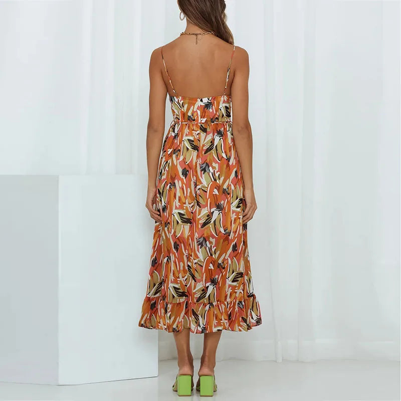 Summer Fashion Elegant VNeck Backless Sling Boho Dress