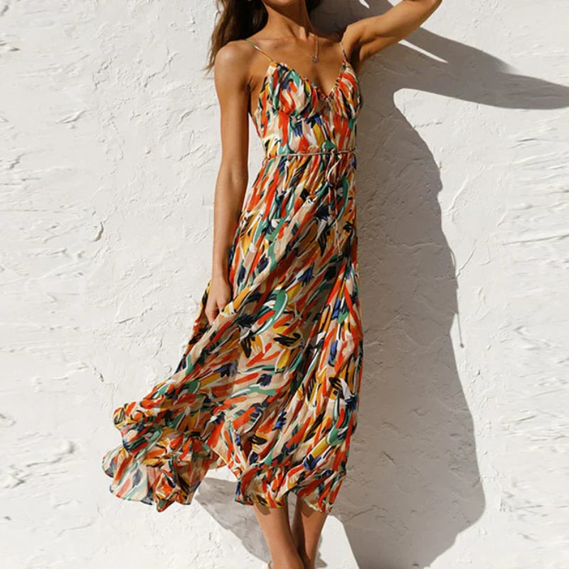 Summer Fashion Elegant VNeck Backless Sling Boho Dress