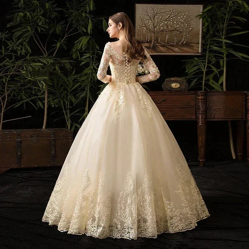 Wedding Dresses Muslim Champagne Full Sleeve Lace Bridal New Luxury Ball Gown Wedding Dress Vestido De Noiva (ZD13568) - View 4 | VelvetHem