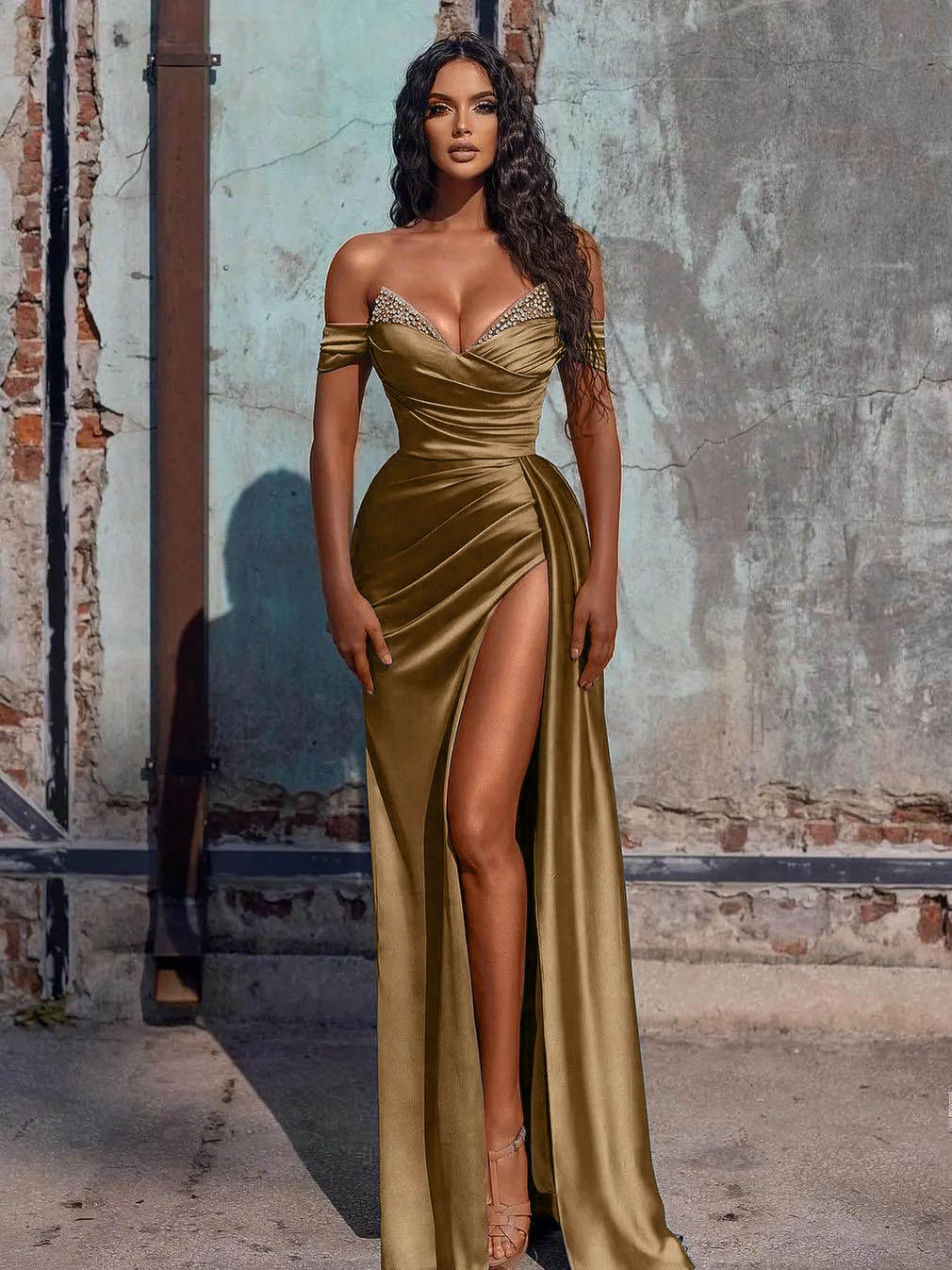 Mermaid Satin Long Prom Dress with Slit - View 8 | VelvetHem