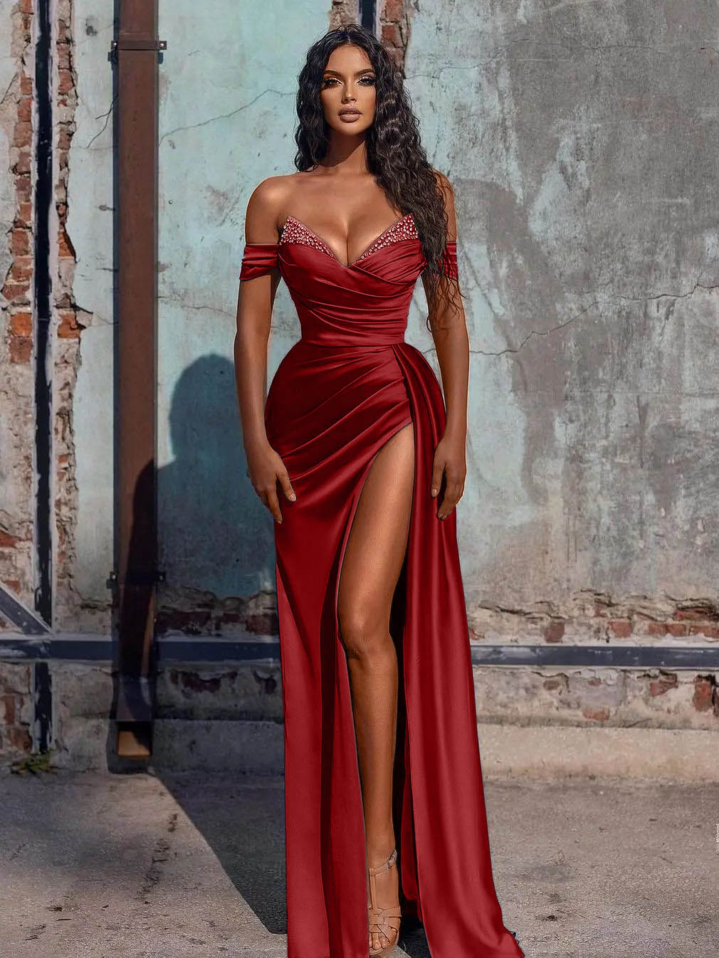 Mermaid Satin Long Prom Dress with Slit - View 5 | VelvetHem