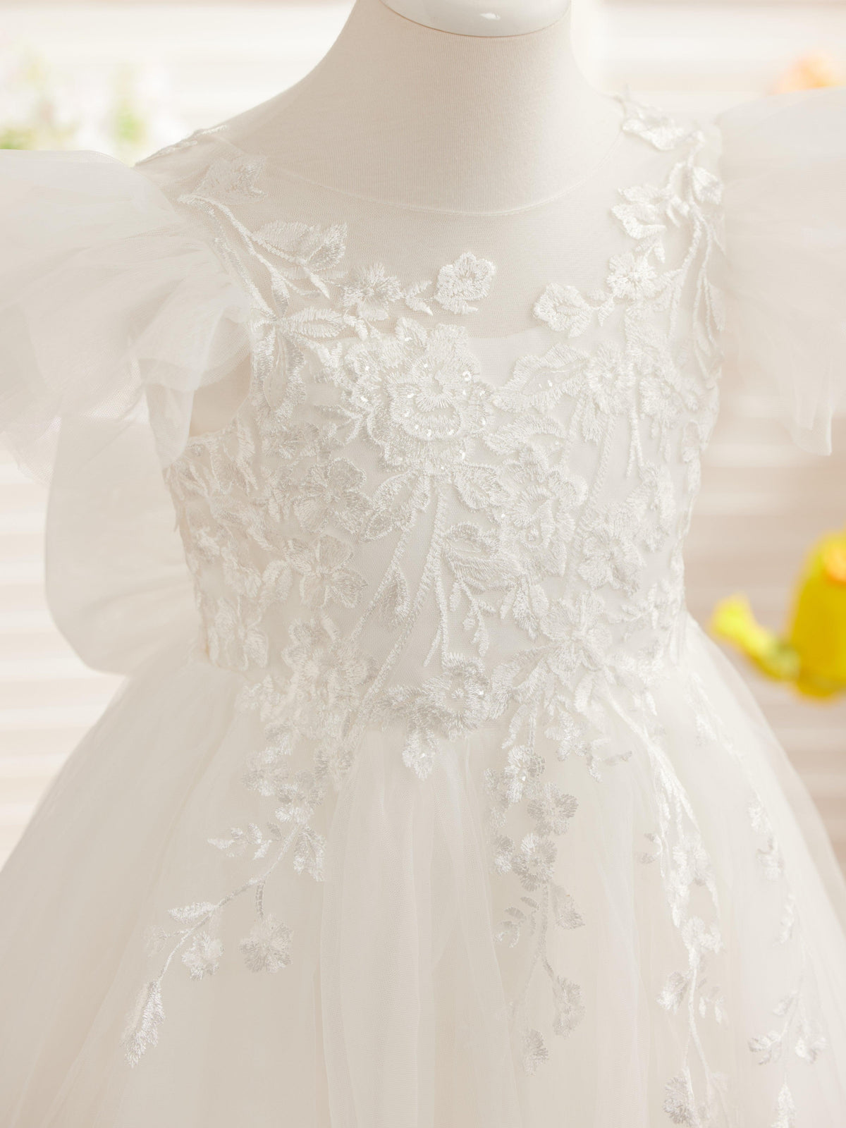Detachable Lace Tulle Sweep Train Flower Girl Dress