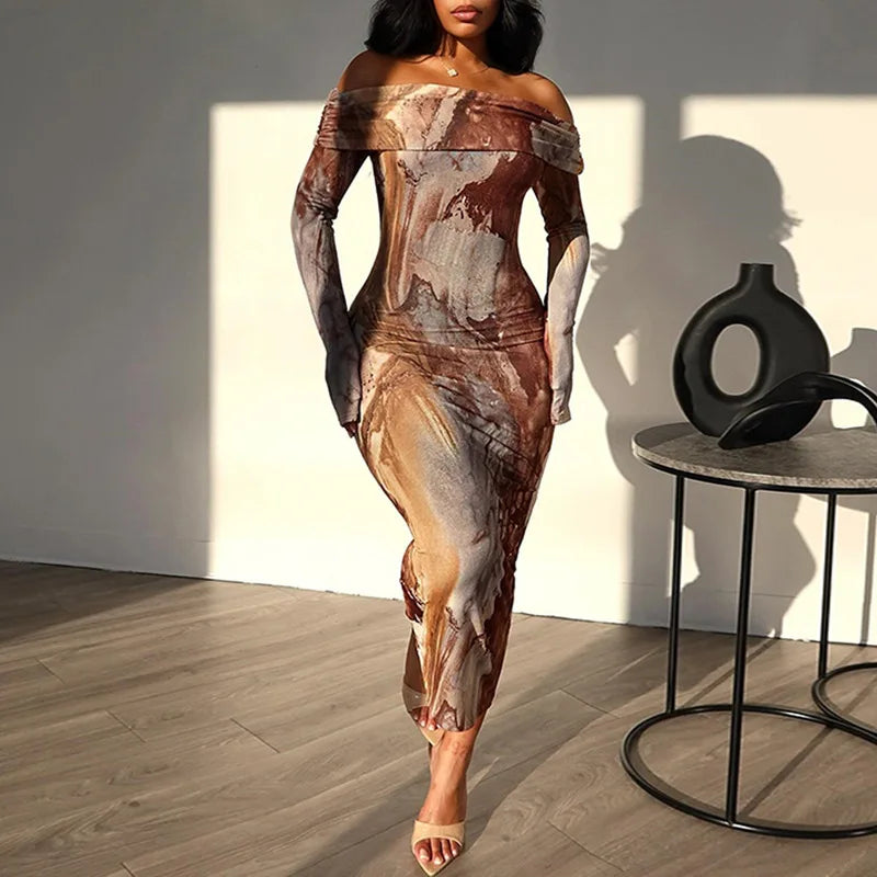Print One Shoulder Midi Dress - View 4 | VelvetHem