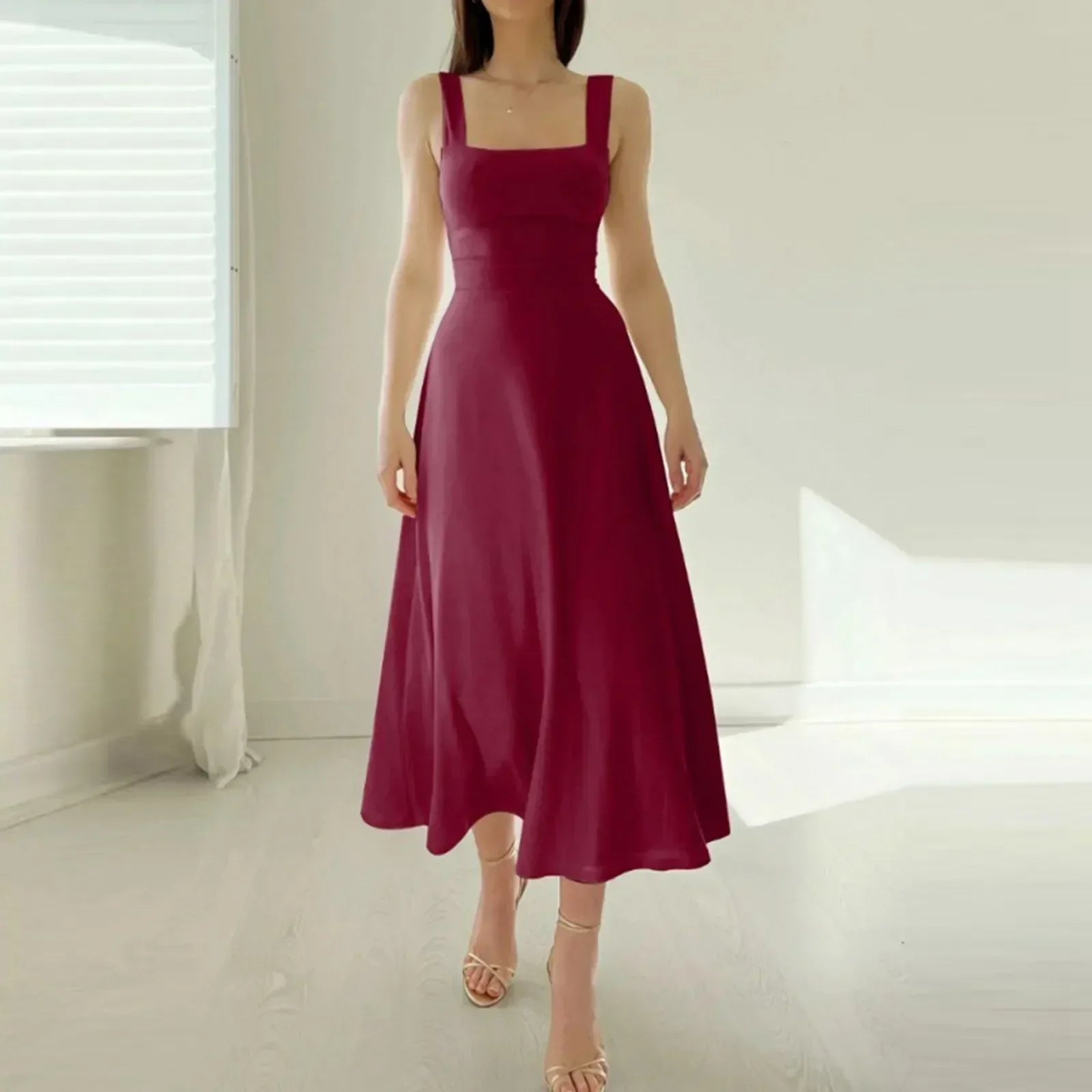 Ingrid Effortless Dress with Square Neckline Elevated Occasion Wear