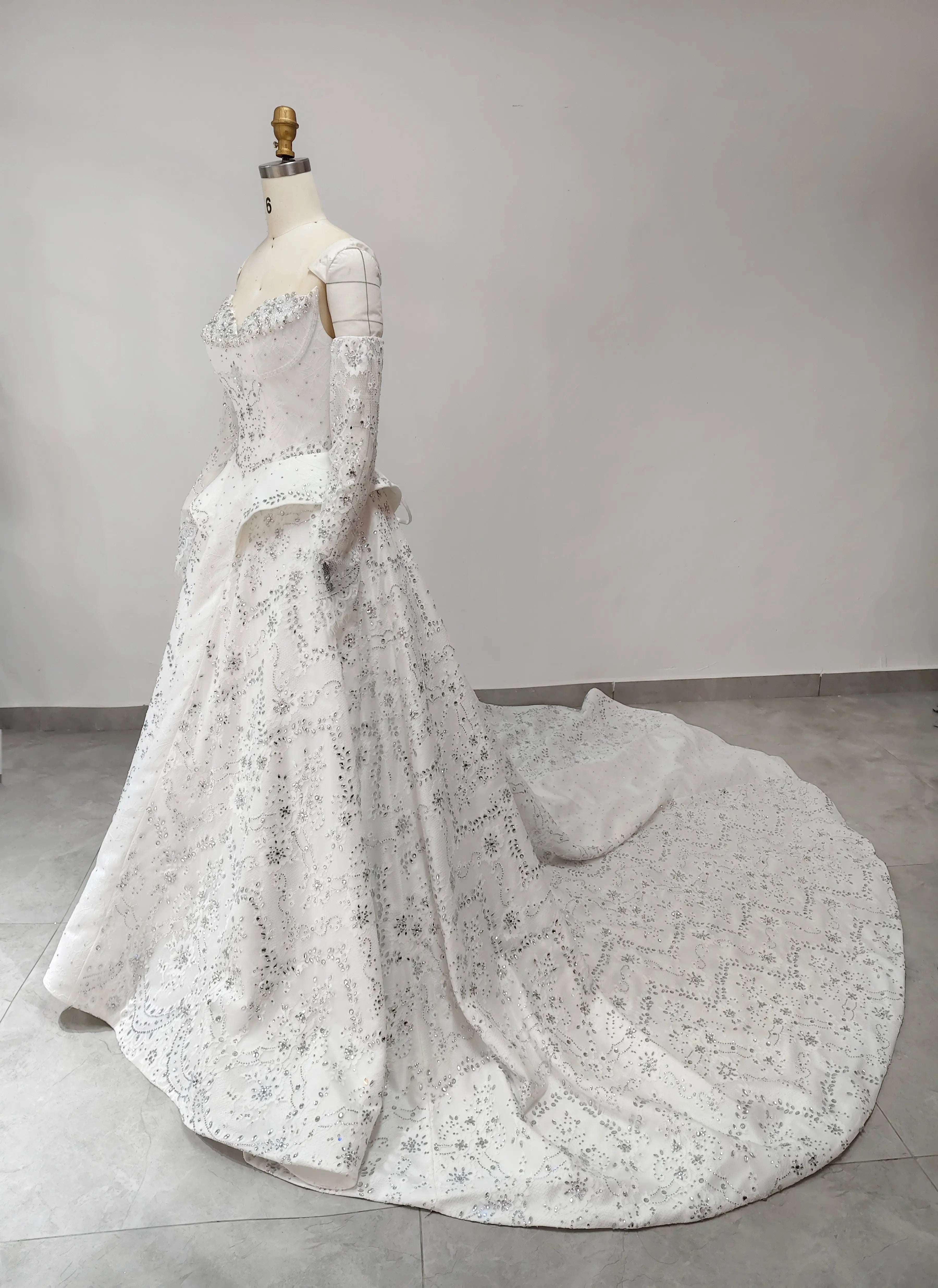 Luxury Off Shoulder Beaded Ball Gown Wedding Dress ZP181