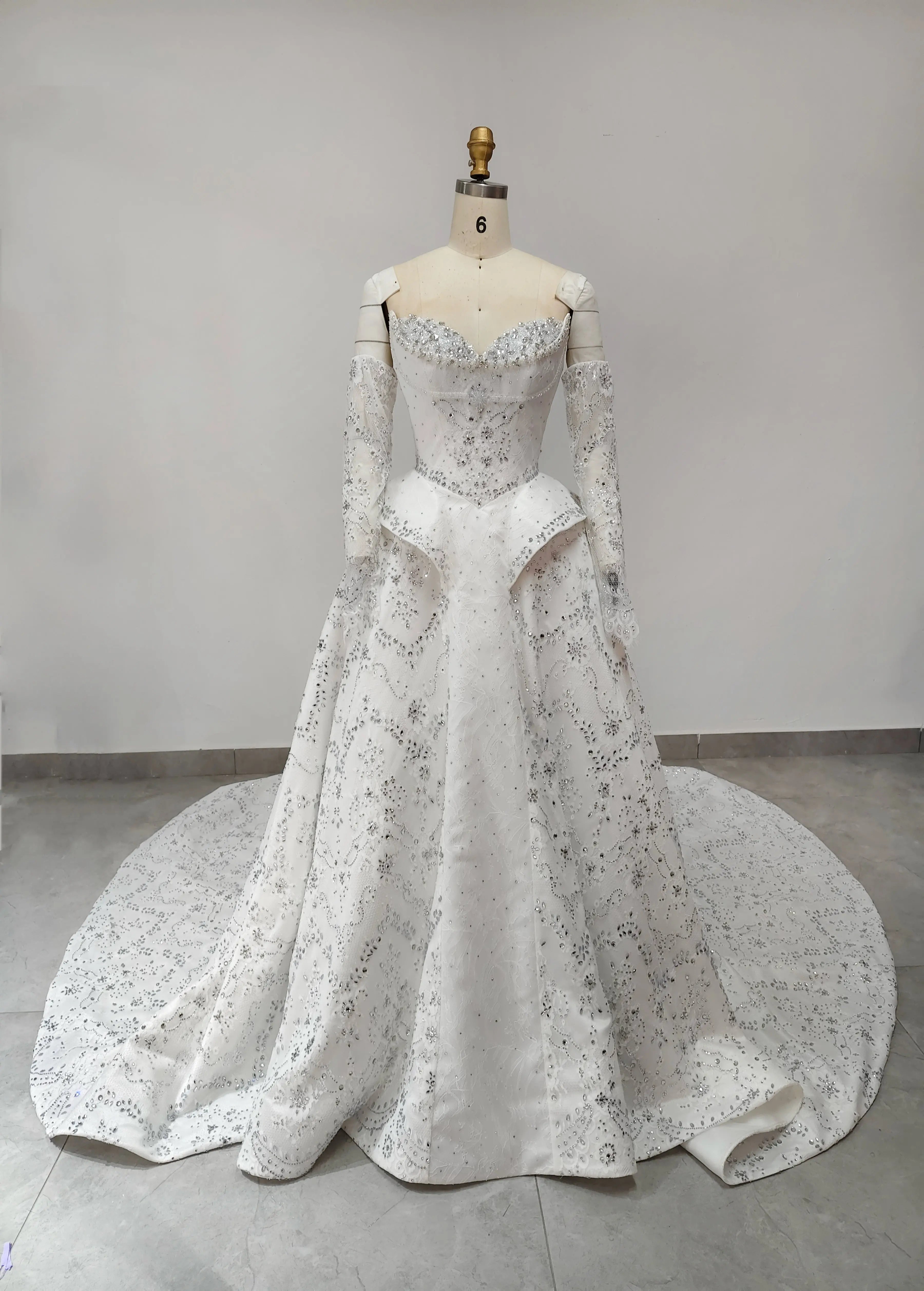 Luxury Off Shoulder Beaded Ball Gown Wedding Dress ZP181