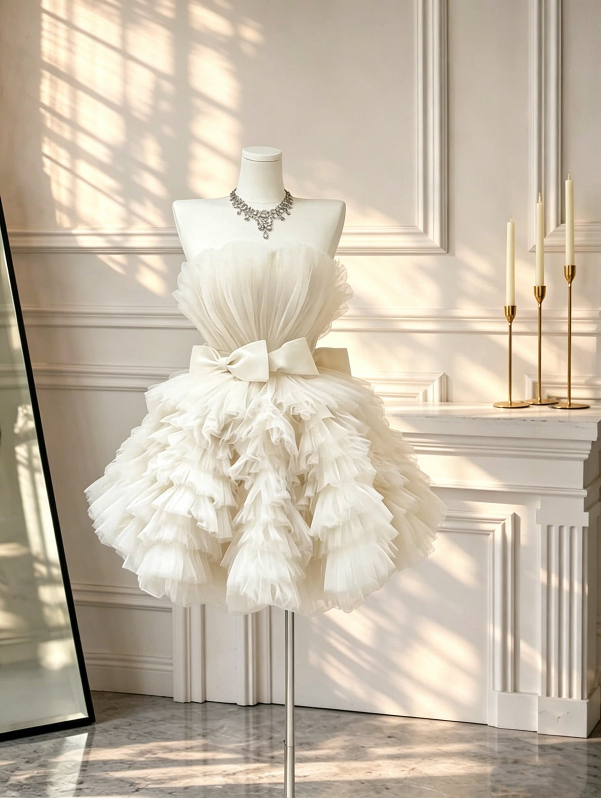 Cute Off White A Line Short 15th Birthday Outfits Strapless Tulle Layered A Line Mini Homecoming Dress D2600