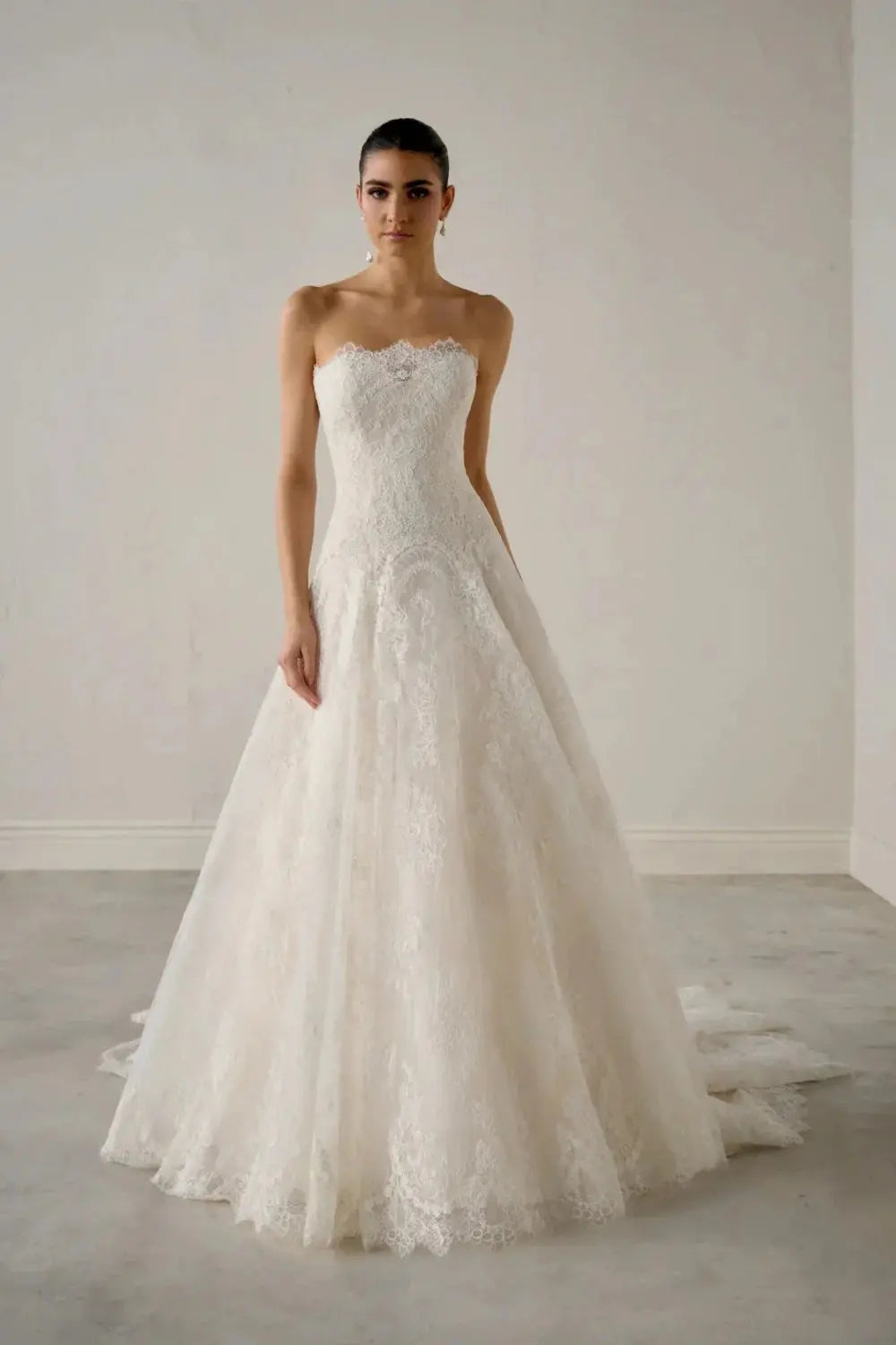 White Classic Eyelash Lace A Line Wedding Dress for Bride ZP208