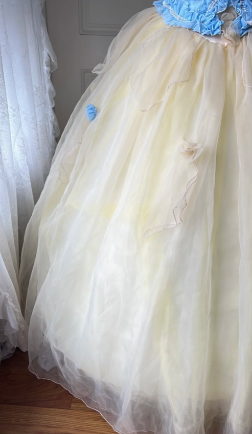 Dreamy Blue and Yellow Color-blocked Strapless Tulle Ball Gown Evening Dress Sweet 16 Dress - View 4 | FashionDia