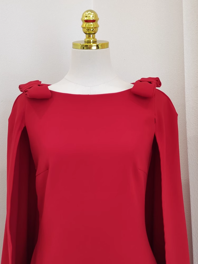 Cute A-Line Boat Neckline Red Satin Short Homecoming Dresses Birthday Outfits With Cape - View 4 | FashionDia