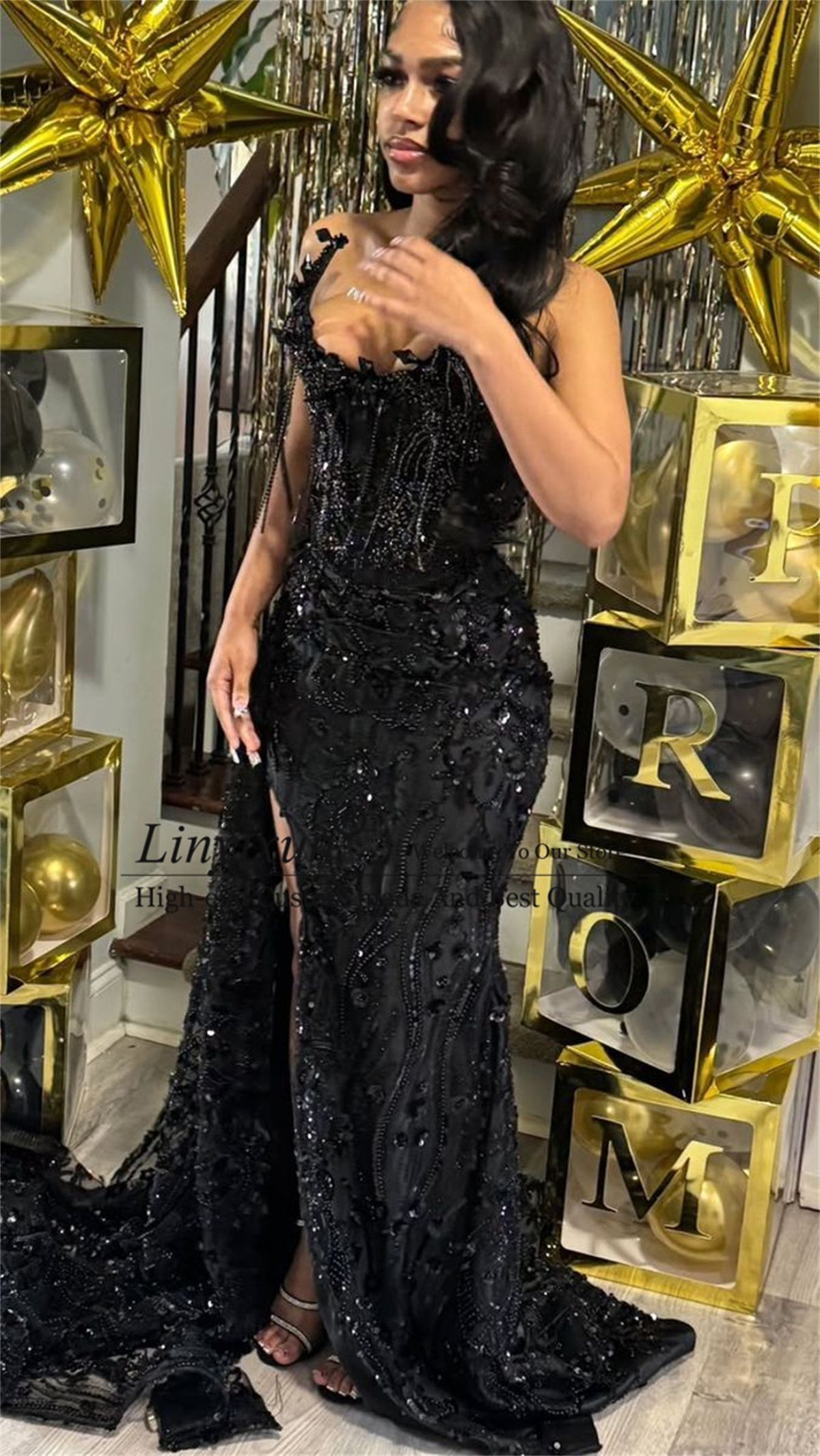 Mermaid Black Luxurious Prom Dress Black Girl Sexy Graduation Dress Formal Dress