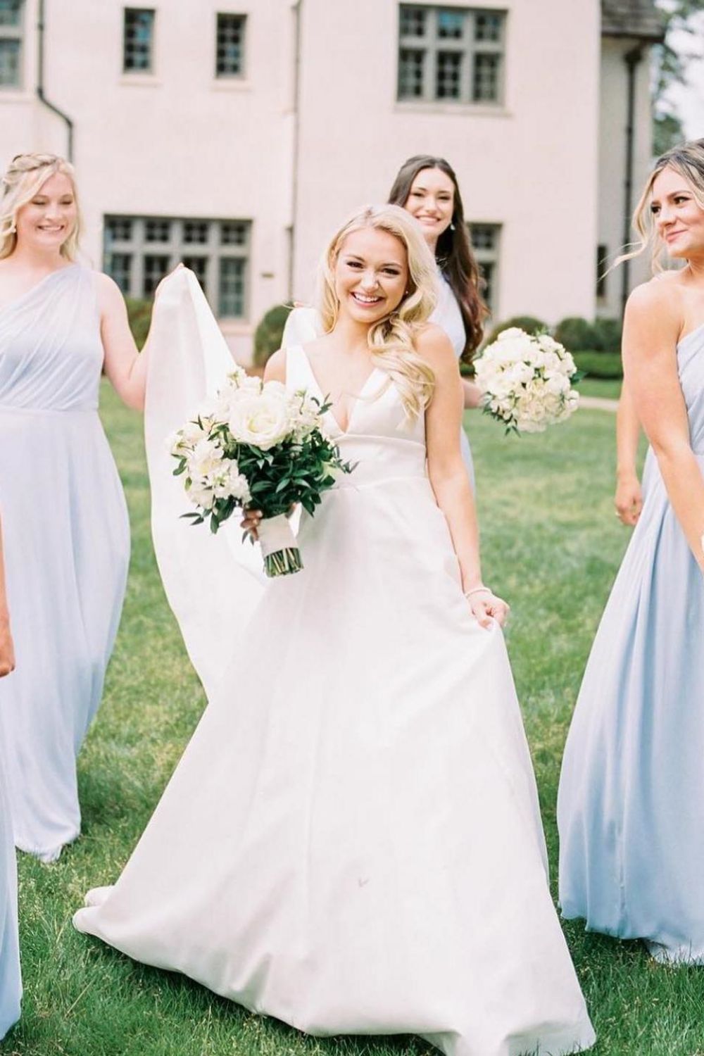 A-Line V-Neck White Long Wedding Dress with Bowknot - FashionDia