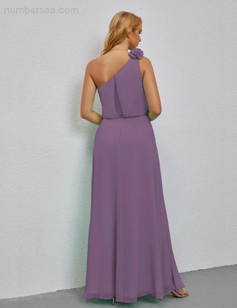 Ruffled One Shoulder Sleeveless Long Bridesmaid Dresses A-line Formal Evening Gown Side Split 28080 (ZD17018)