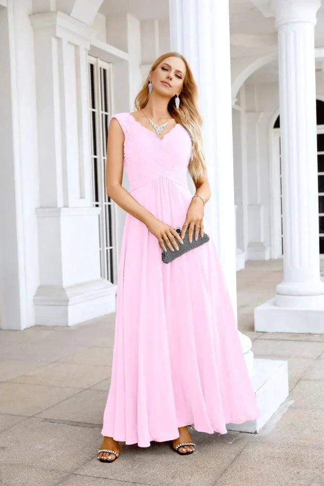 Ladies Chiffon V Neck Sleeveless Floor Length Bridesmaid Evening Dress Wedding Party Evening Dress 28126 by numbersea