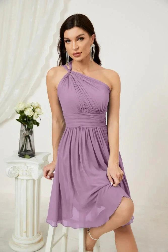 Numbersea Women Chiffon Short One Shoulder Bridesmaid Dress Formal Dresses for Party Homecoming 2804 by numbersea