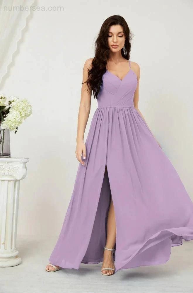 ZapDress Neck Bridesmaid Dresses Chiffon Long Spaghetti A-line Formal Prom Gown for Wedding Party Evening 2801 (ZD16961)