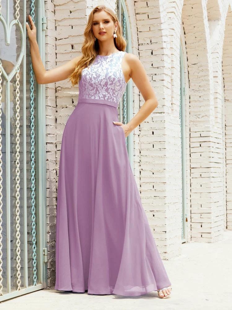 Lace Bridesmaid Dress Floor Length Evening Gowns with Pockets 28017 by numbersea