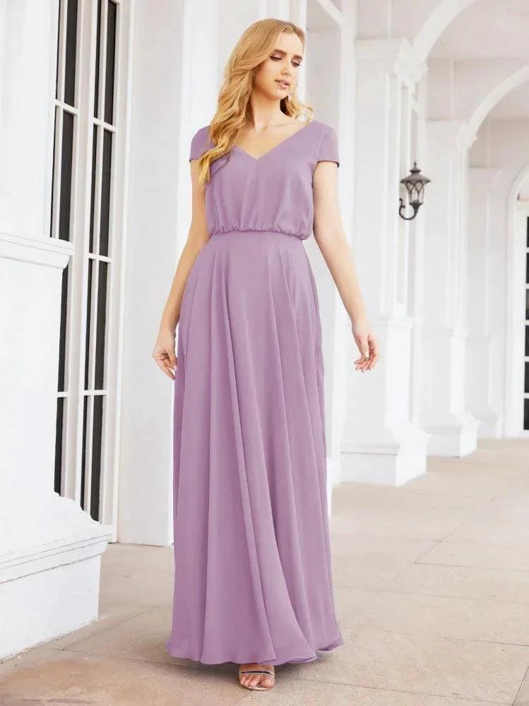 Numbersea V-Neck Bridesmaid Dresses Long Cap Sleeves Prom Evening Formal Gowns 28071 by numbersea