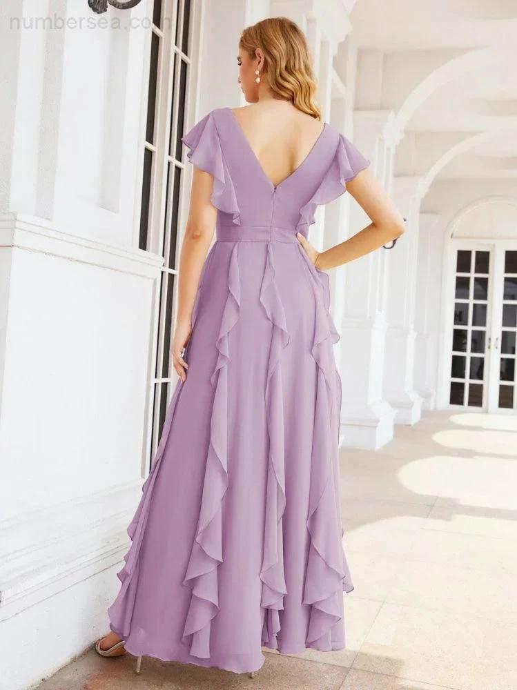 Ruffled Bridesmaid Dresses with Sleeves Long Formal Party Dress 28041 (ZD17030)