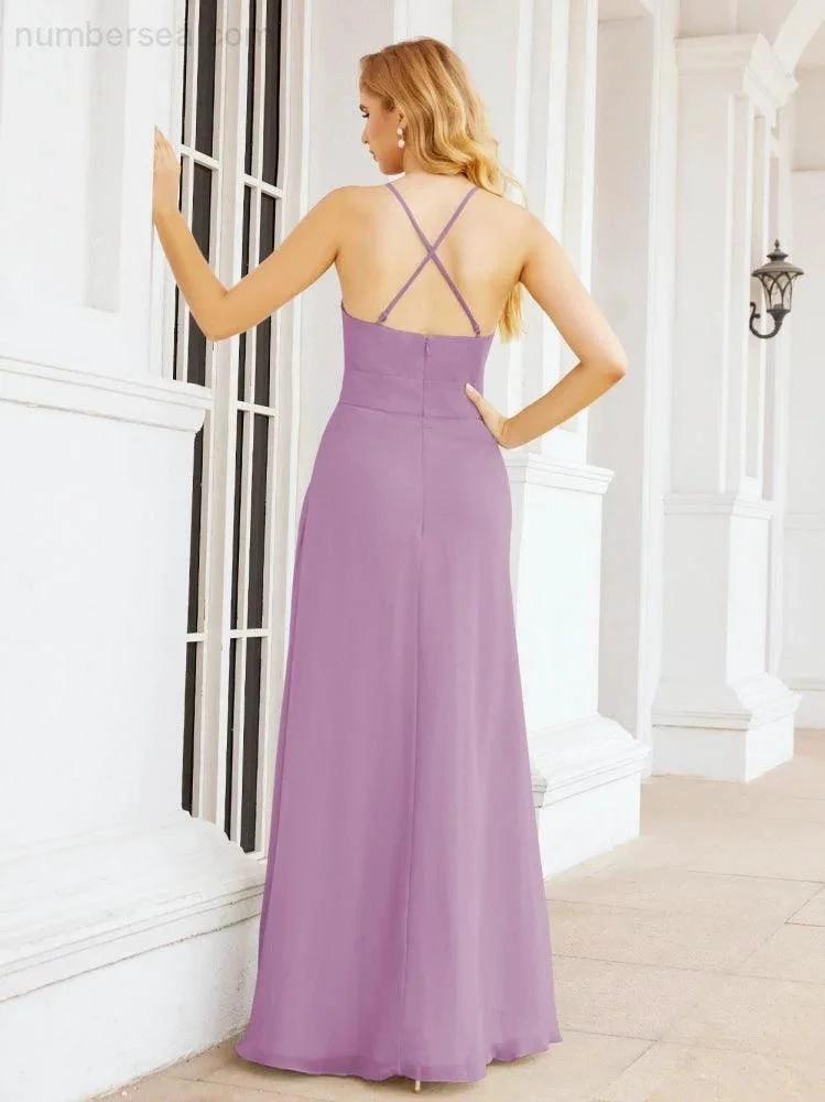 ZapDress Halter Bridesmaid Dresses with Pockets Sleeveless Formal Evening Party Prom Gowns 28055 (ZD17039)