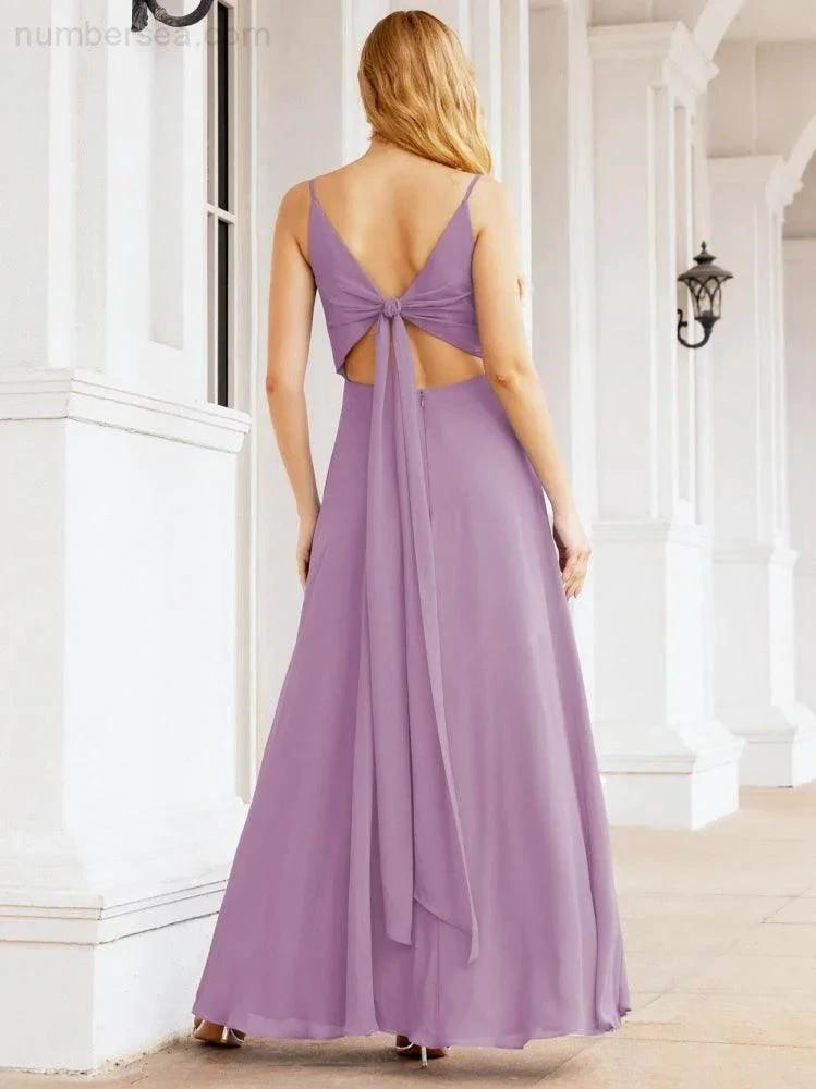 ZapDress Spaghetti Strap Bridesmaid Dresses V Neck Butterfly Back Fromal Evening Party Prom Gown 28036 (ZD17001)