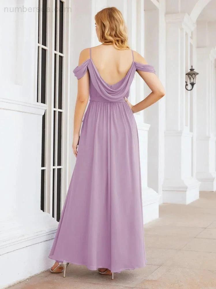 ZapDress Off The Shoulder Chiffon Bridesmaid Dress Long Formal Graduation Gown with Cowl Back 28069 (ZD17004)