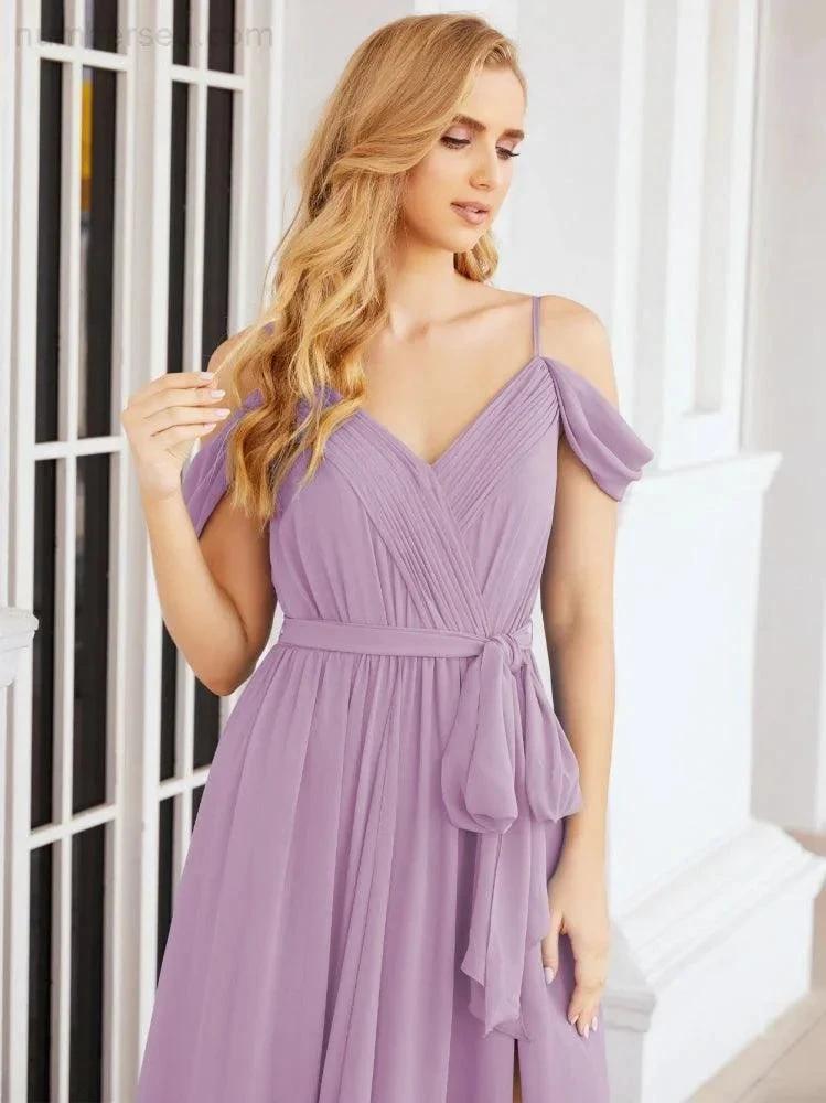 ZapDress Off The Shoulder Chiffon Bridesmaid Dress Long Formal Graduation Gown with Cowl Back 28069 (ZD17004)