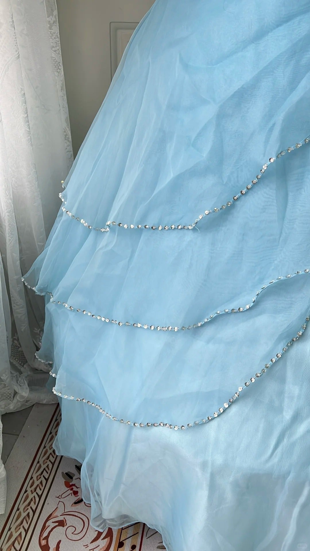 Dreamy Princess Blue Strapless Embroidered Tulle Ball Gown Evening Dress Sweet 16 Dress - View 3 | FashionDia