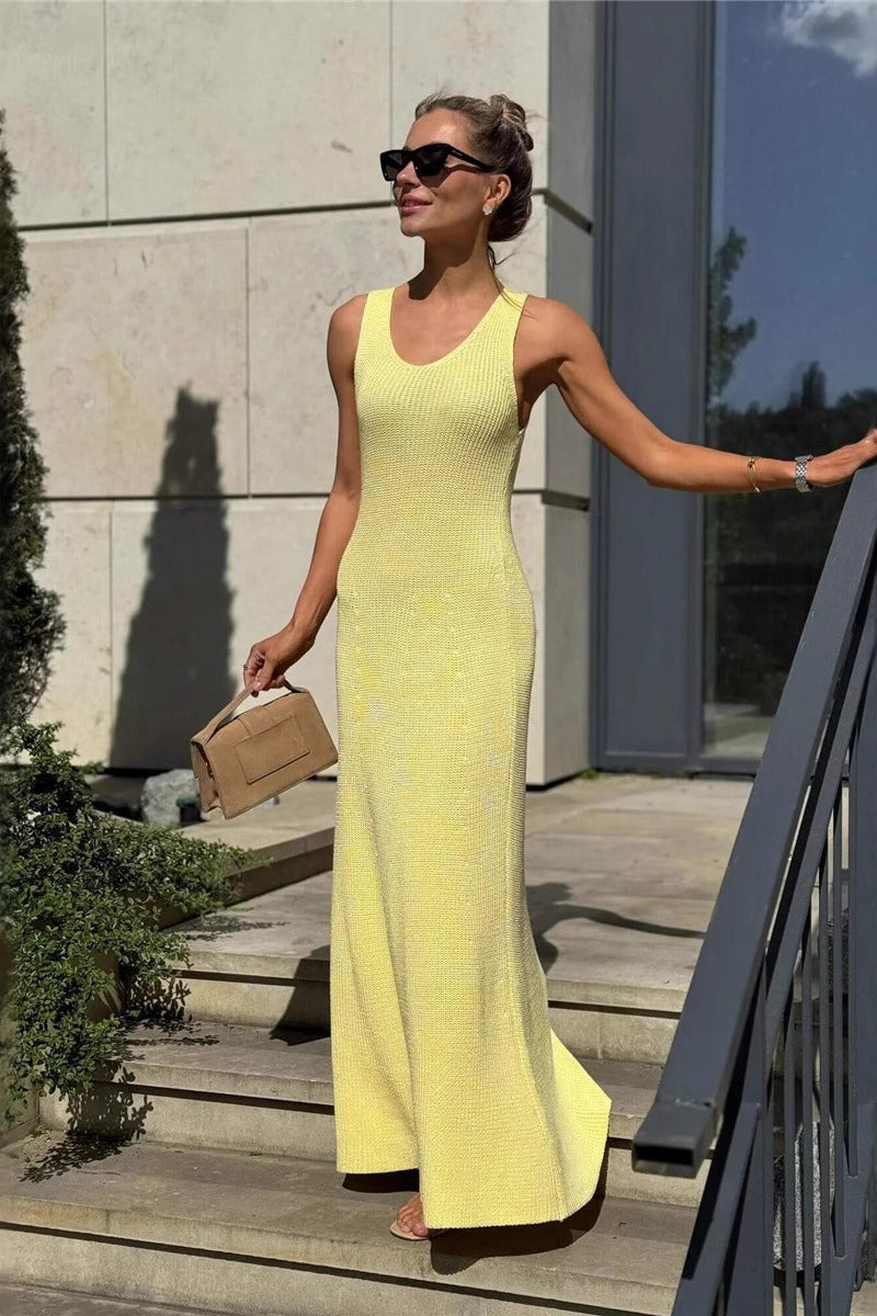 Solid Color Street Style Sleeveless Maxi Knit Elegant Summer Sweater Dress - View 9 | VelvetHem