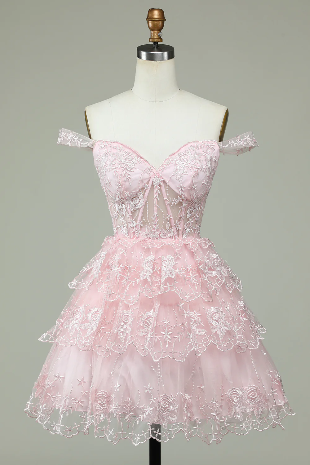 Pink Off-the-Shoulder Corset Homecoming Dress With Lace - FashionDia