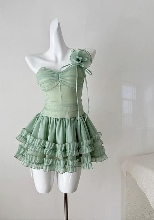Cute Green Spaghetti Straps A-Line Tulle Homecoming Dress Short Birthday Outfits - FashionDia