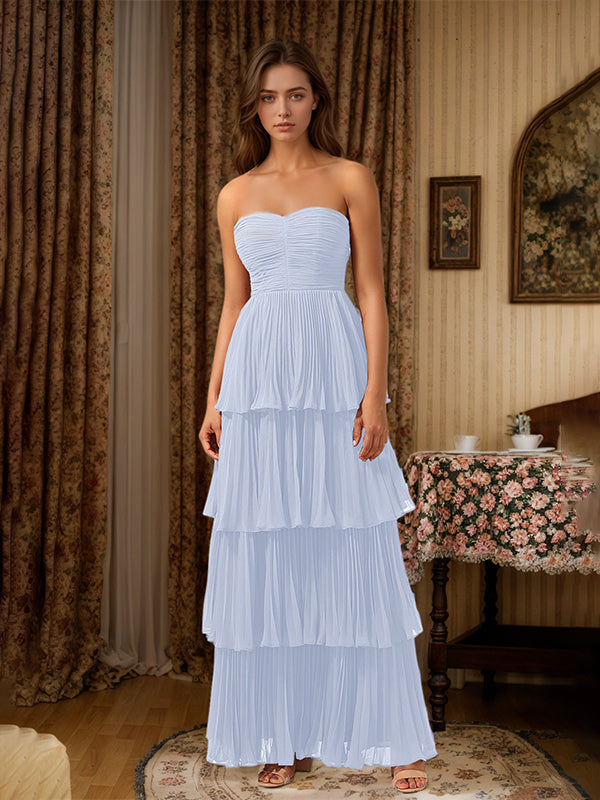 Burgundy A-Line Sweetheart Floor-Length Tiered Chiffon Bridesmaid Dress