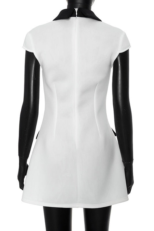 Inés Timeless Polyester Cap Sleeve Mini Dress with Contrasting Colour Elevated Occasion Wear