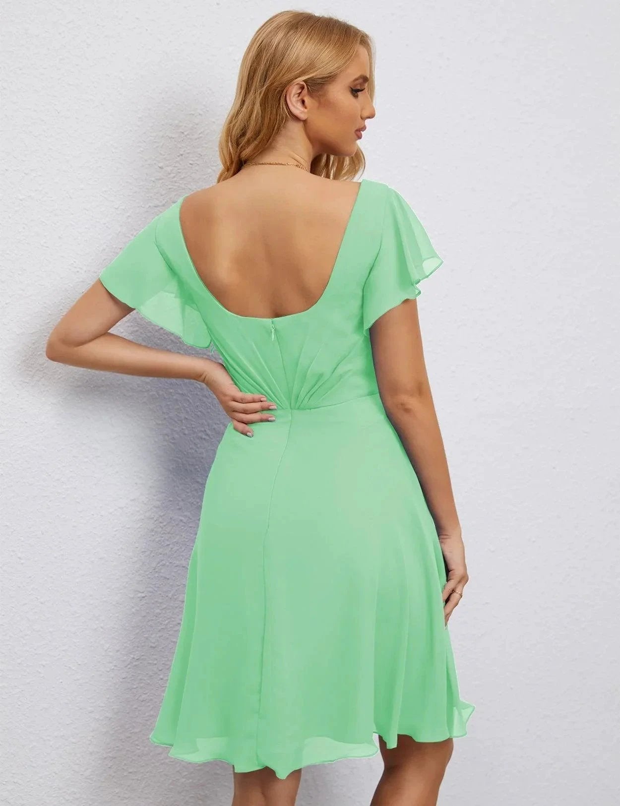 ZapDress U Back Homecoming Dress Formal Prom Dress Knee Length Short Sleeves Cocktail Party Dress 28077 (ZD16953)