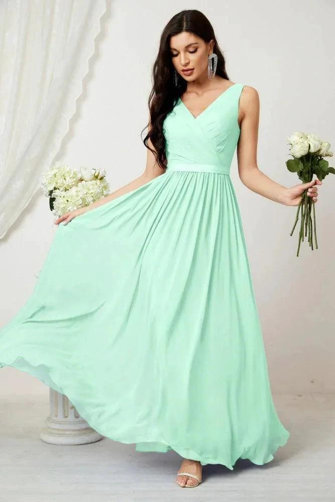 Women's Chiffon Long Bridesmaid Dresses A line Sleeveless Formal Prom Gown for Evening Party Homecoming Dresses 2808 by numbersea