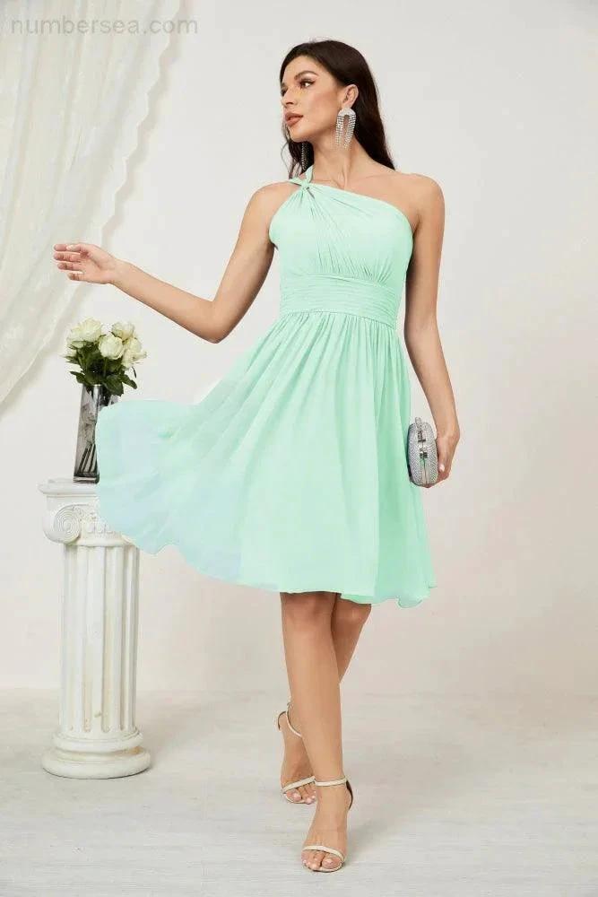ZapDress Women Chiffon Short One Shoulder Bridesmaid Dress Formal Dresses for Party Homecoming 2804 (ZD16948)