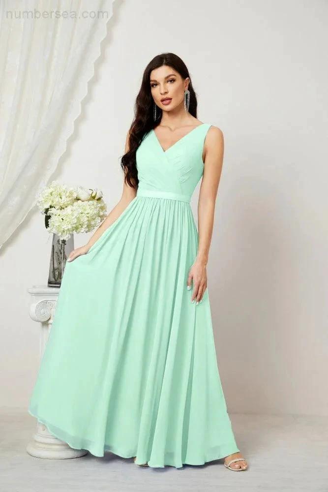 Women's Chiffon Long Bridesmaid Dresses A line Sleeveless Formal Prom Gown for Evening Party Homecoming Dresses 2808 (ZD16947)