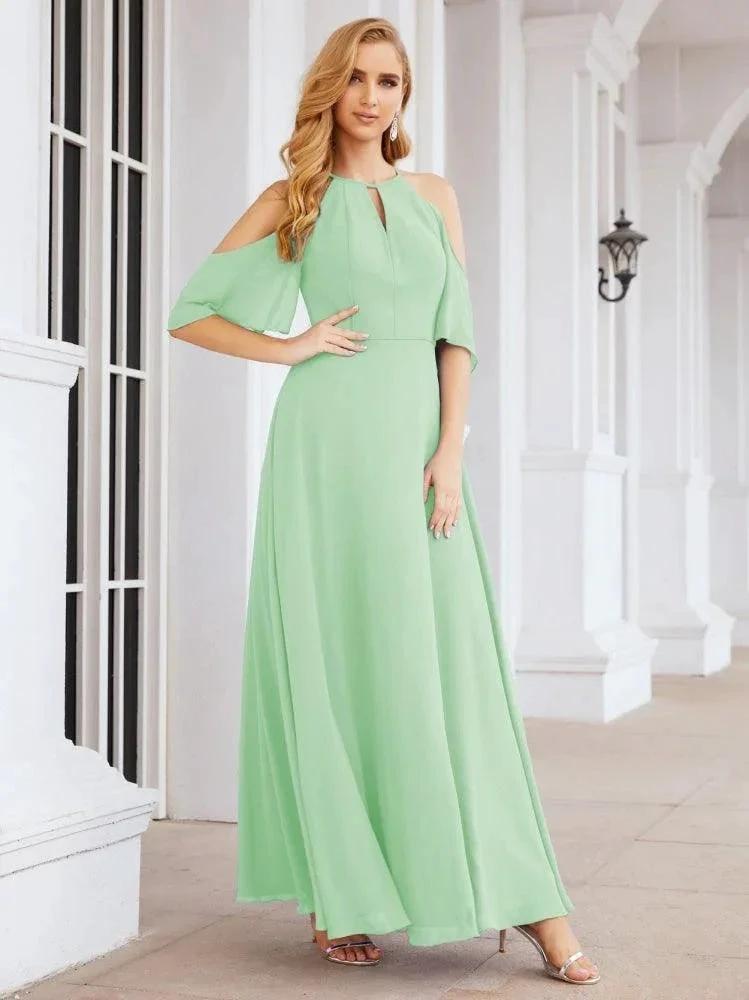 Numbersea Cold Shoulder Bridesmaid Dresses A-Line Long Formal Evening Gowns 28074 by numbersea