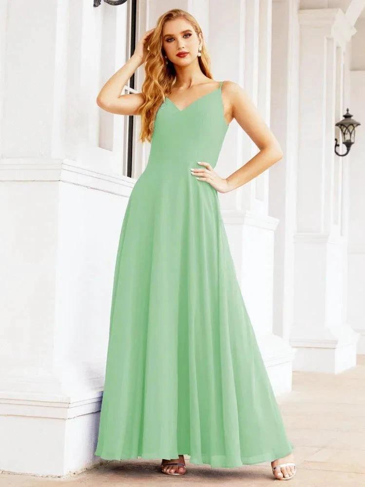 Numbersea Spaghetti Strap Bridesmaid Dresses V Neck Butterfly Back Fromal Evening Party Prom Gown 28036 by numbersea