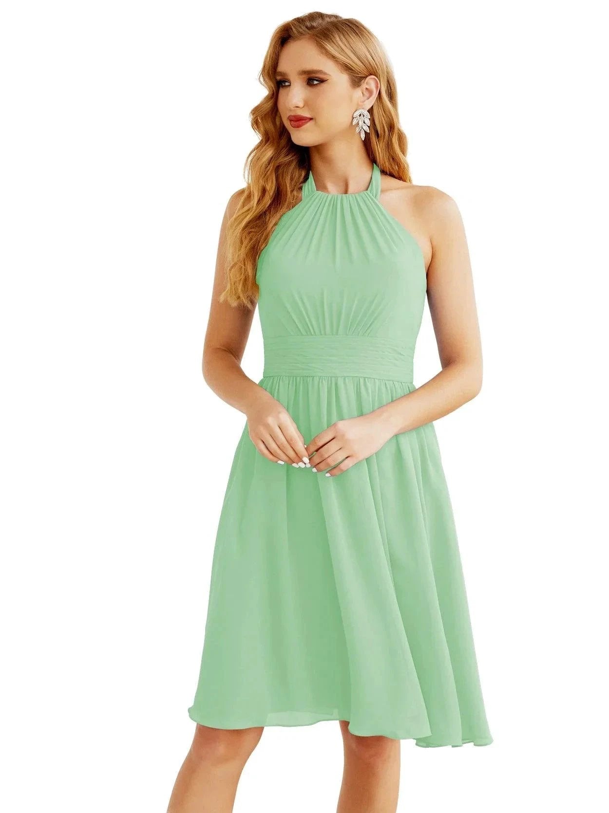 Numbersea Halter Chiffon Bridesmaid Dresses Short Sleeveless Formal Party Dress Open Back 28023 by numbersea