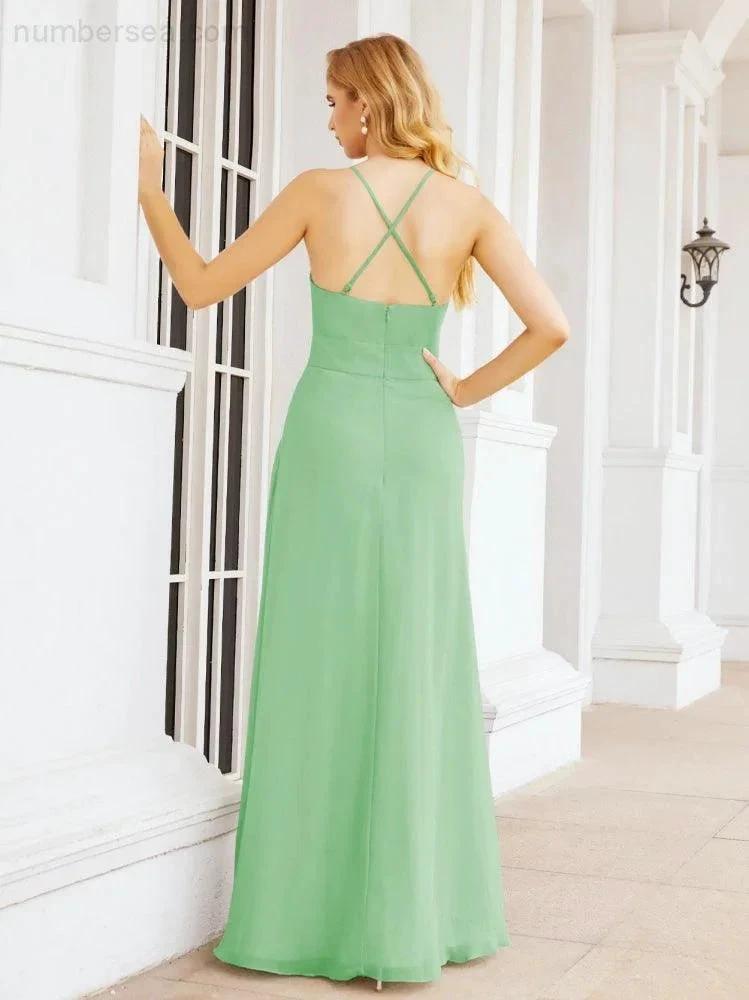 ZapDress Halter Bridesmaid Dresses with Pockets Sleeveless Formal Evening Party Prom Gowns 28055 (ZD17039)
